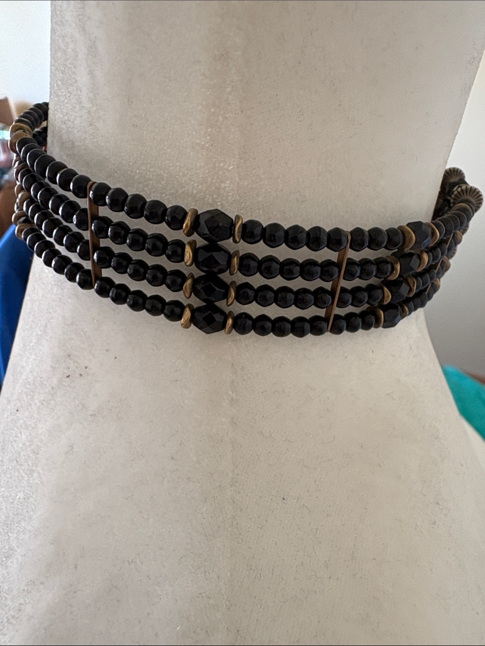 Black Beaded Multi-Row Choker Necklace - Picture 5 of 6